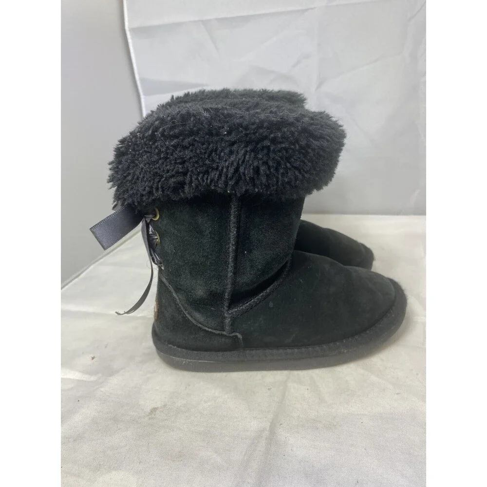 LAMO Suede Girls Pull-On Fleece Lined Winter Snow Black Boots/Shoes Size 12y